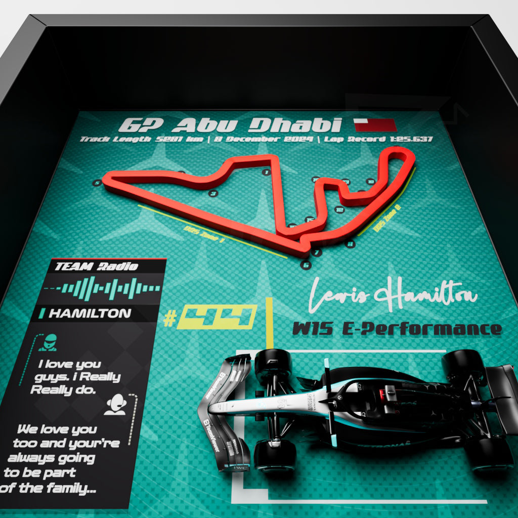 F1 GP Abu Dhabi 2024 Frame - Lewis Hamilton #44 Mercedes W15 | 25x25 cm