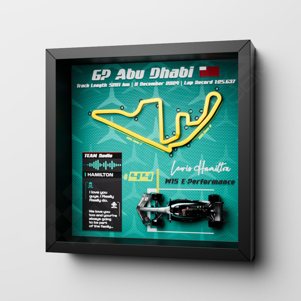 F1 GP Abu Dhabi 2024 Frame - Lewis Hamilton #44 Mercedes W15 | 25x25 cm