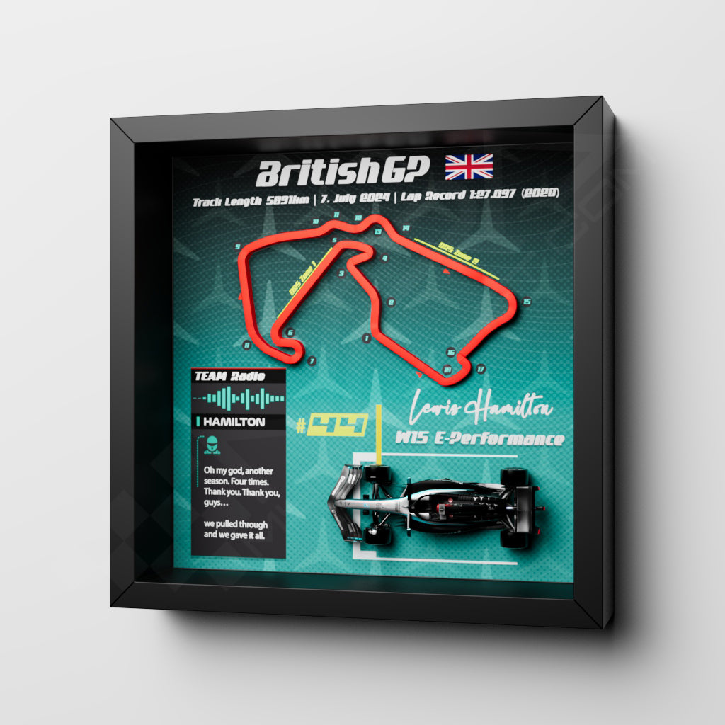 F1 GP 2024 Silverstone 3D Frame - Lewis Hamilton Mercedes W15 | 25x25 cm