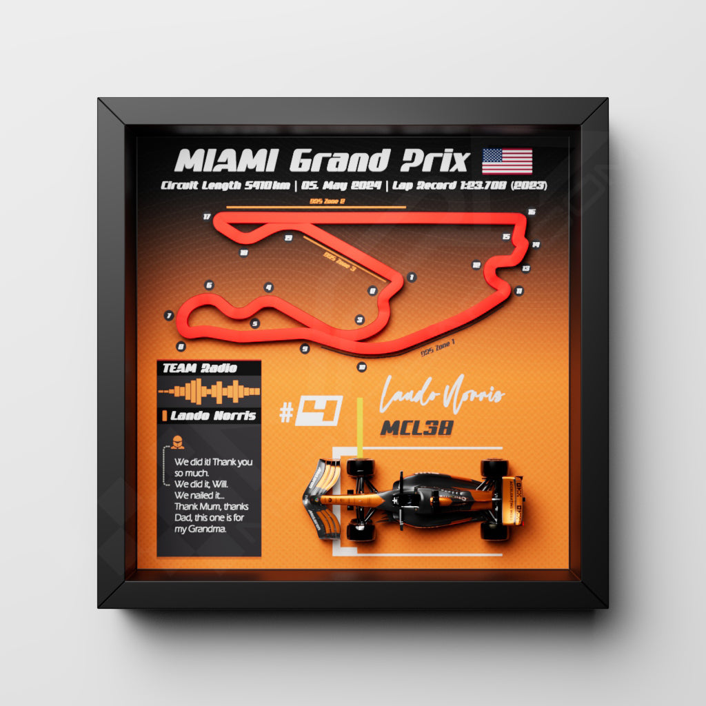 F1 GP 2024 Miami 3D Frame - Lando Norris McLaren MCL38 | 25x25 cm