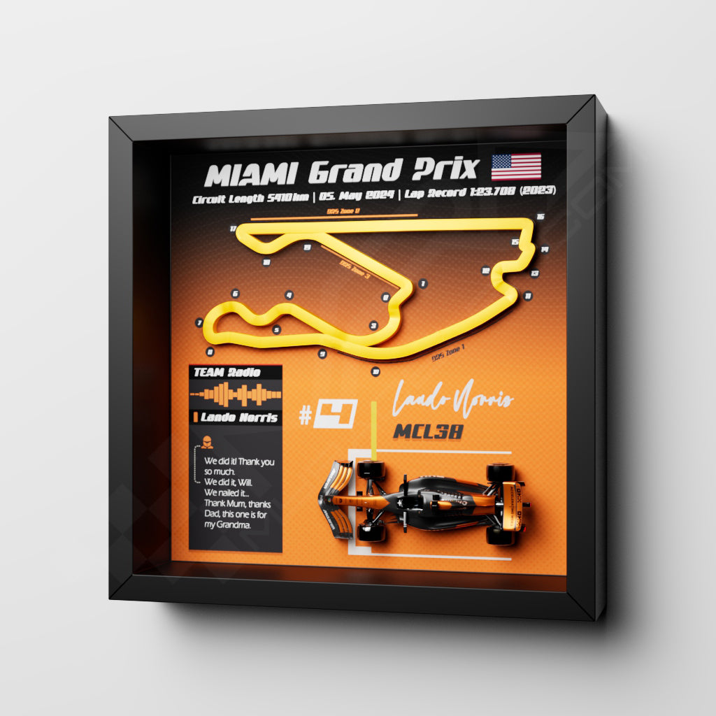 F1 GP 2024 Miami 3D Frame - Lando Norris McLaren MCL38 | 25x25 cm