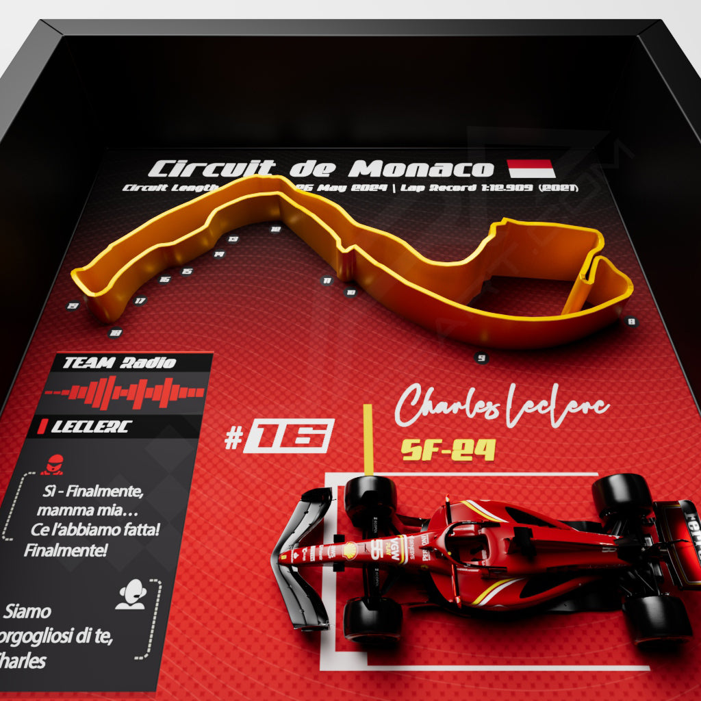 F1 GP 2024 Monaco 3D Frame -  Charles  Leclerc Ferrari SF-24 | 25x25 cm