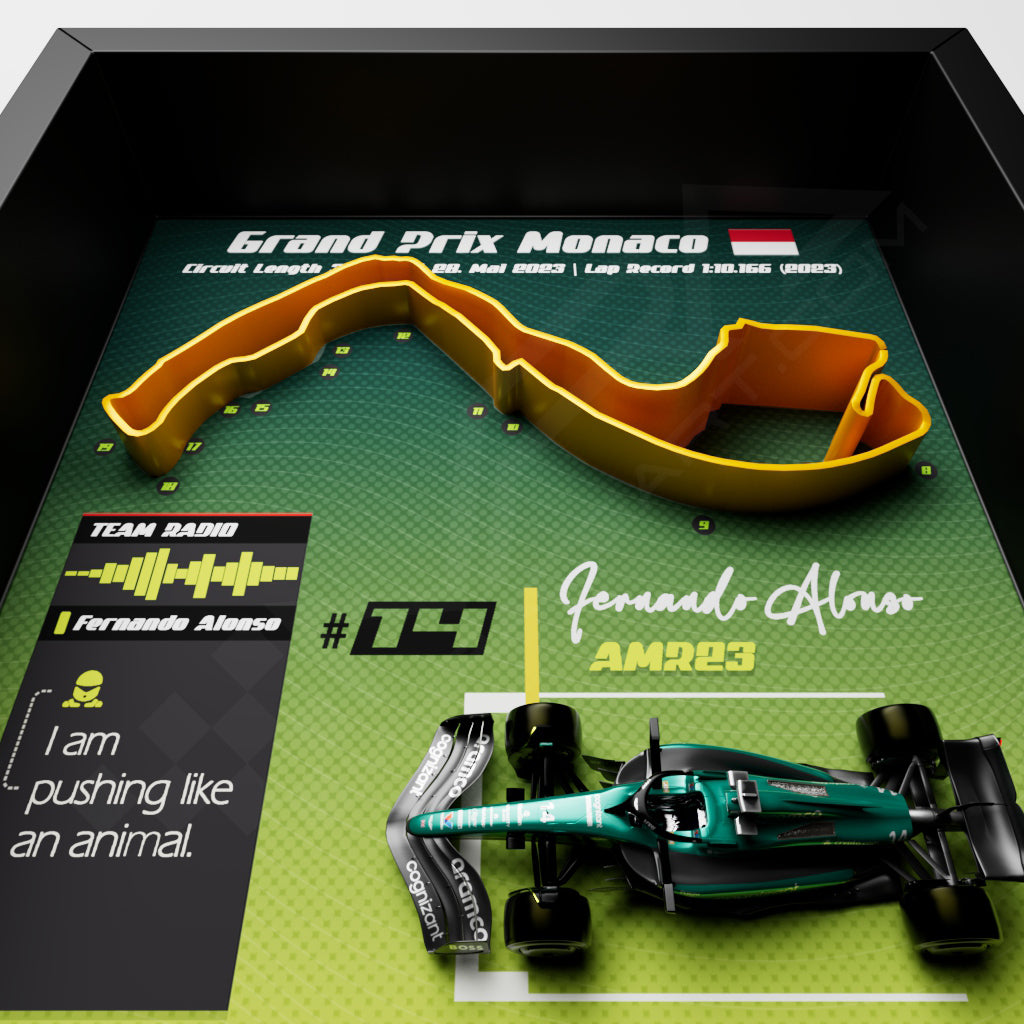 F1 GP Monaco 2023 Frame - Fernando Alonso #14 Aston Martin AMR23 | 25x25 cm