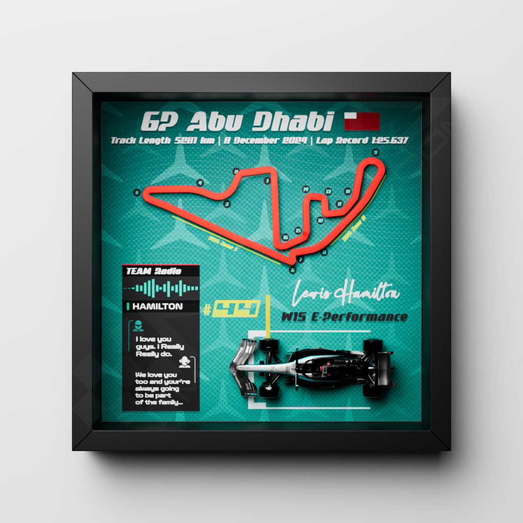 F1 GP Abu Dhabi 2024 Frame - Lewis Hamilton #44 Mercedes W15 | 25x25 cm
