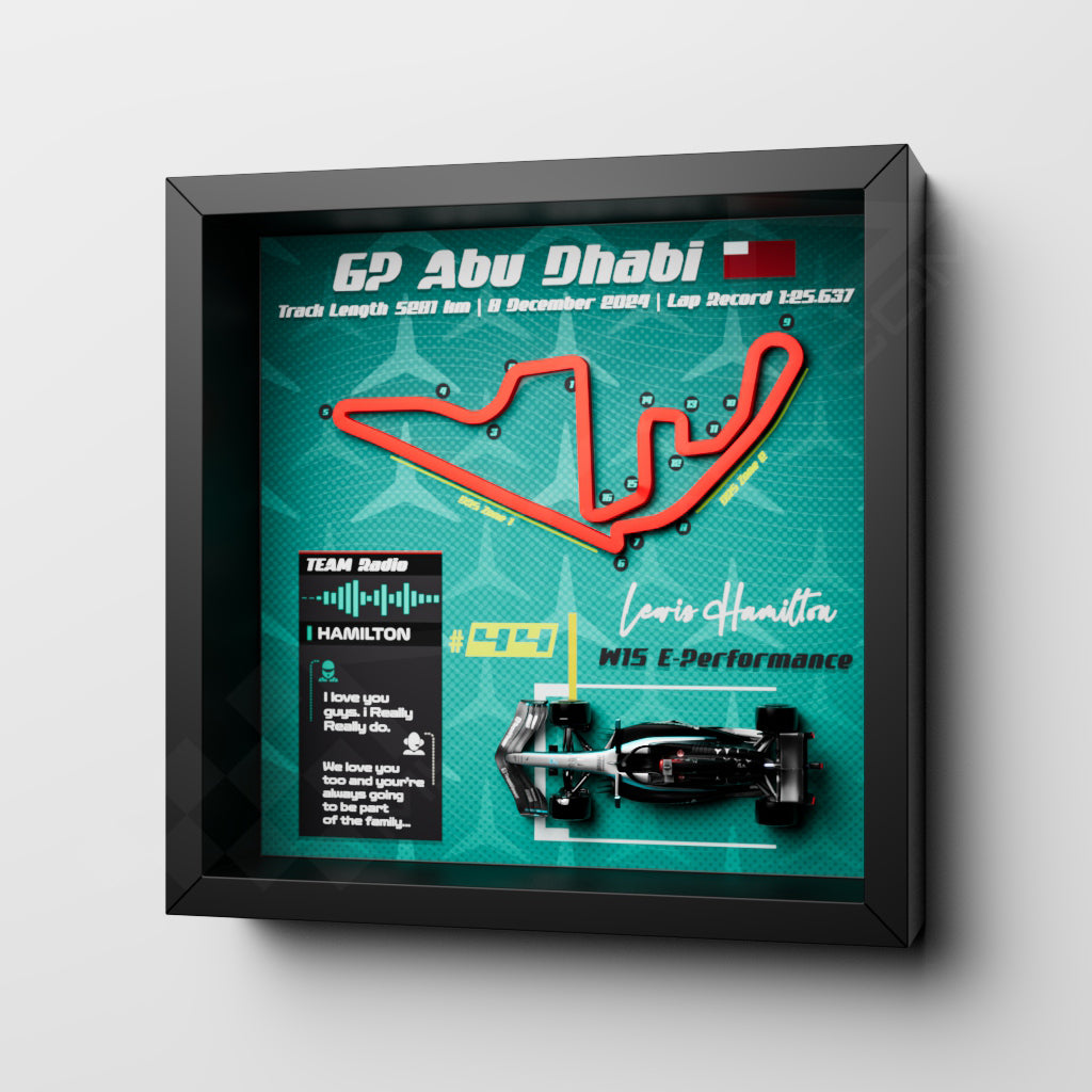 F1 GP Abu Dhabi 2024 Frame - Lewis Hamilton #44 Mercedes W15 | 25x25 cm
