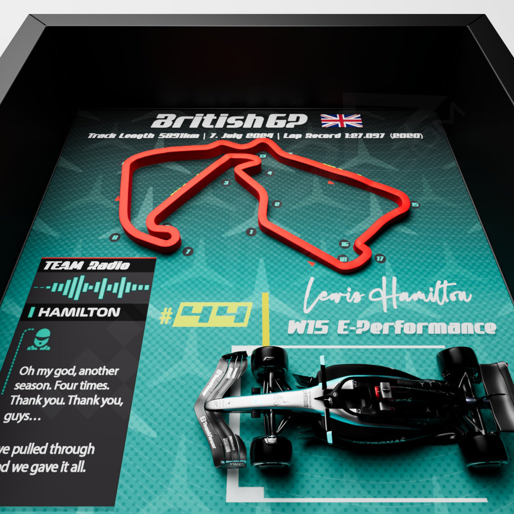 F1 GP 2024 Silverstone 3D Frame - Lewis Hamilton Mercedes W15 | 25x25 cm