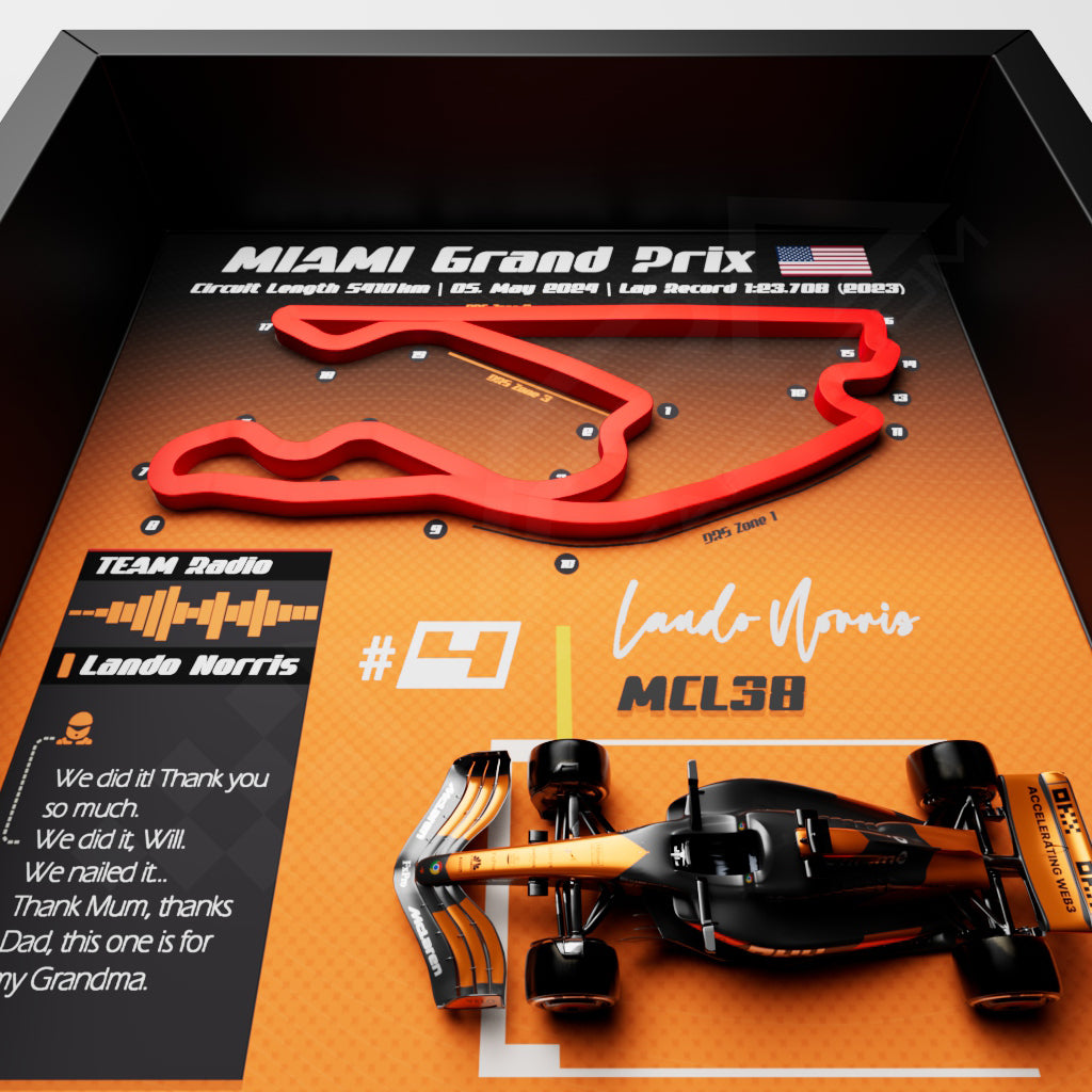 F1 GP 2024 Miami 3D Frame - Lando Norris McLaren MCL38 | 25x25 cm