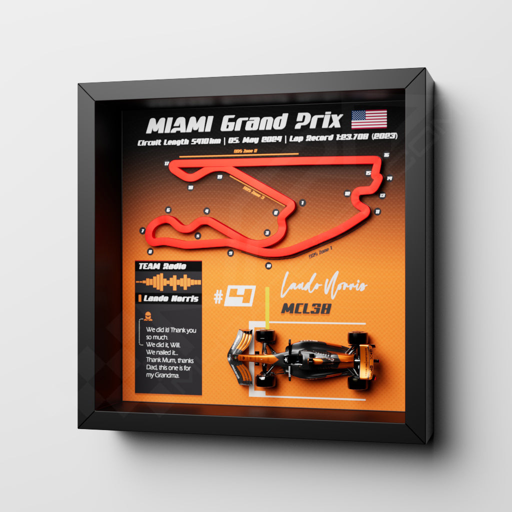 F1 GP 2024 Miami 3D Frame - Lando Norris McLaren MCL38 | 25x25 cm