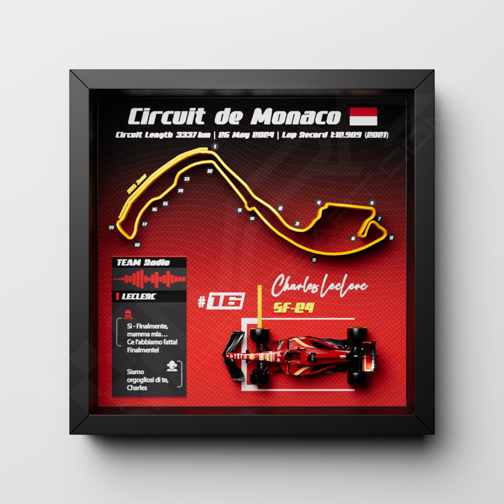 F1 GP 2024 Monaco 3D Frame -  Charles  Leclerc Ferrari SF-24 | 25x25 cm