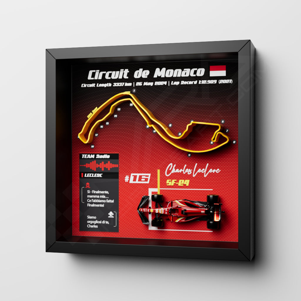 F1 GP 2024 Monaco 3D Frame -  Charles  Leclerc Ferrari SF-24 | 25x25 cm