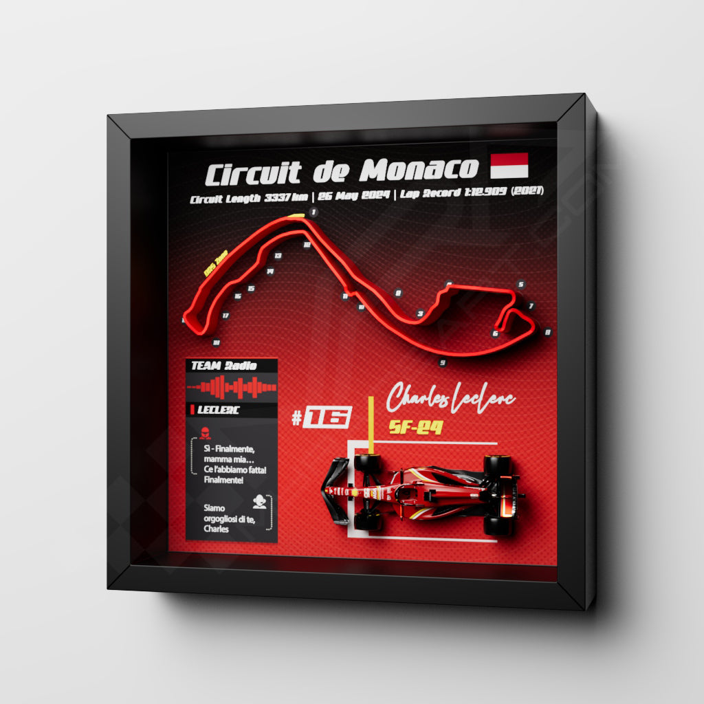 F1 GP 2024 Monaco 3D Frame -  Charles  Leclerc Ferrari SF-24 | 25x25 cm